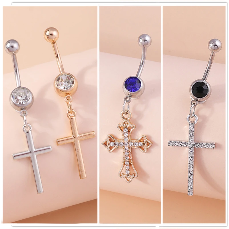 

Aihua Gothic Cross Body Piercing Belly Button Ring for Woman Sexy Body Jewelry Surgical Steel Navel Ring