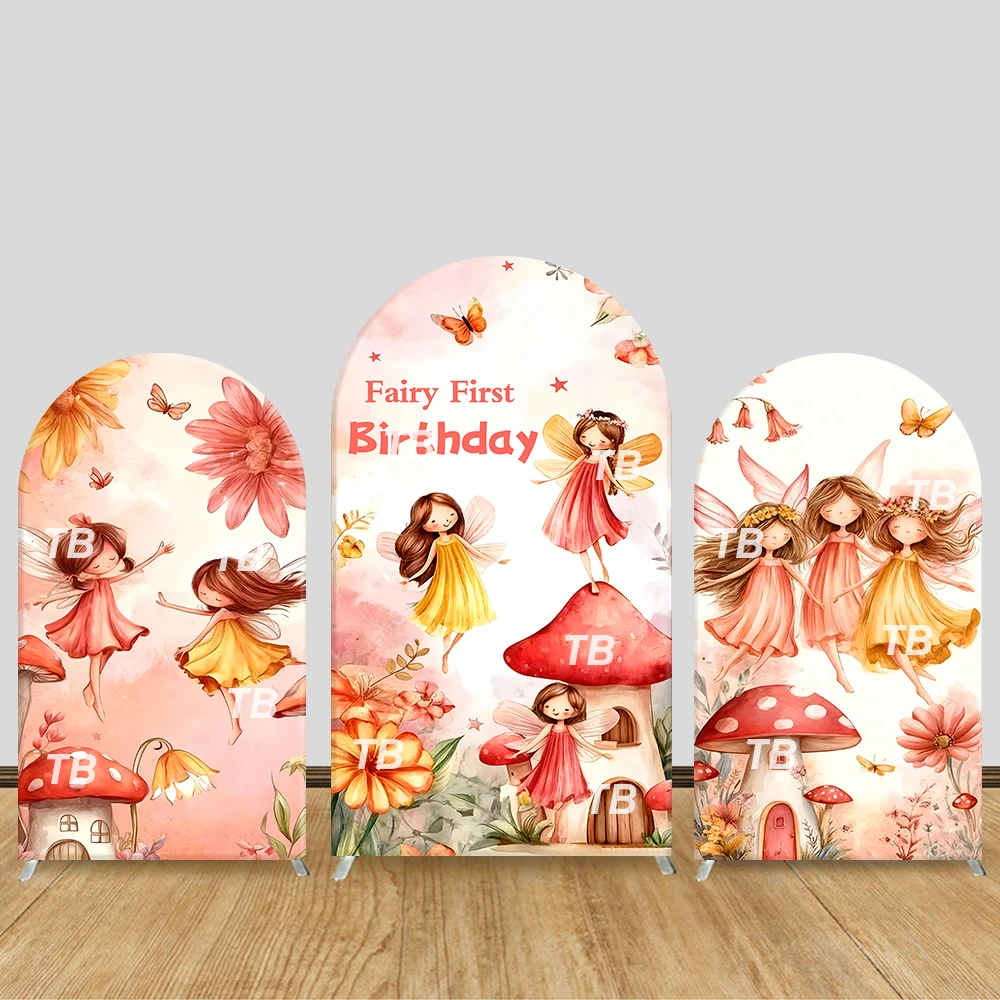 

Fairy First Birthday Arch Backdrop Cover Mushroom House Theme Party Decor Photo Booth Background Girls Celebration Supplies
