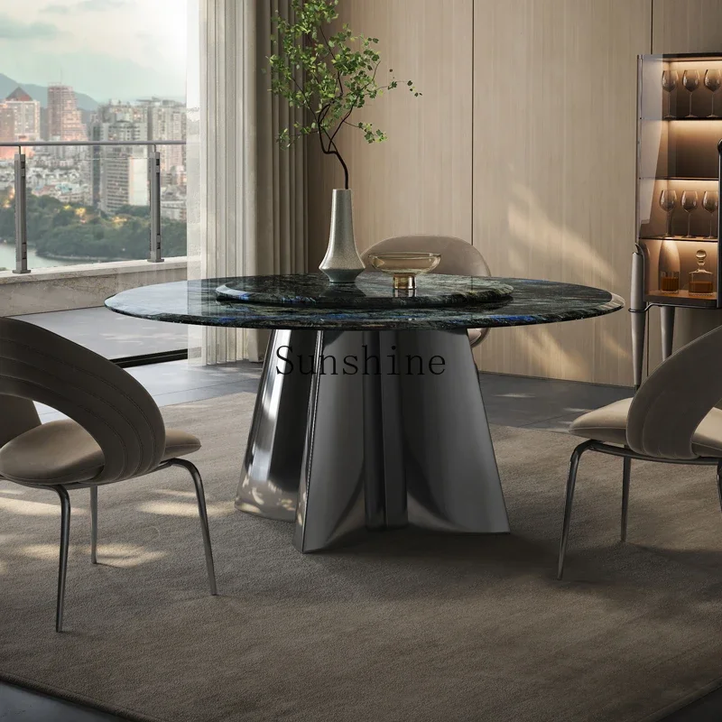 High-end villa large flat floor light luxury natural marble round dining table  FT