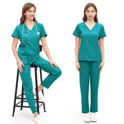 Nueva enfermera, pantalón corto informal para mujer, ropa de manga, Top de trabajo de farmacia, Hospital médico, uniforme para enfermería, conjunto suelto con cuello en V