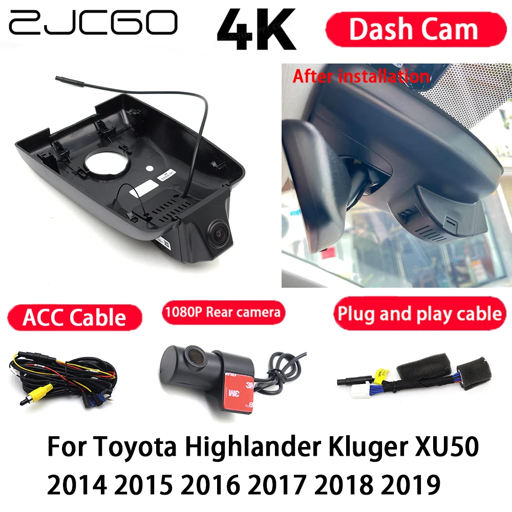 Cámara para Auto 4K, Plug and Play, Grabadora de Video con Visión Nocturna para Toyota Highlander Kluger XU50 2014 2015 2016 2017 2018 2019