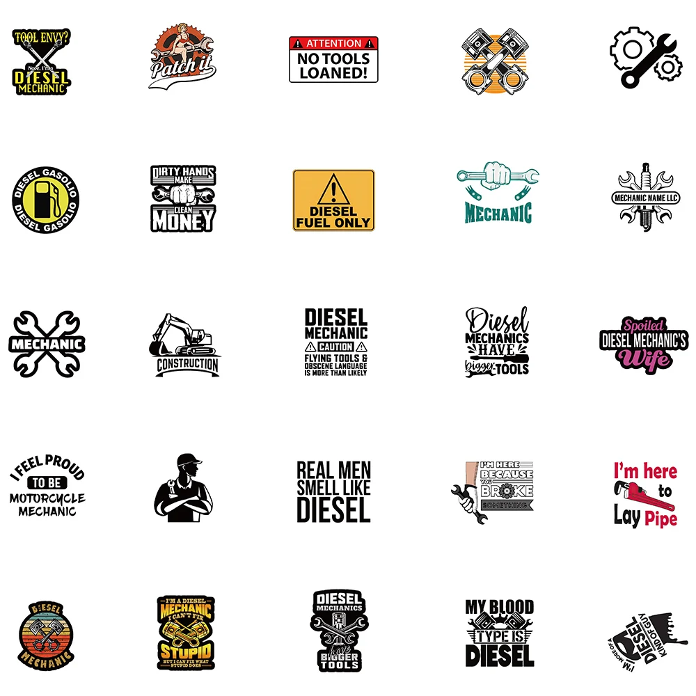 50PCS Diesel Mechanic Cool LOGO Brand Graffiti Sticker Car Laptop Motorcycle Fridge Skateboard Suitcase Waterproof Stickers