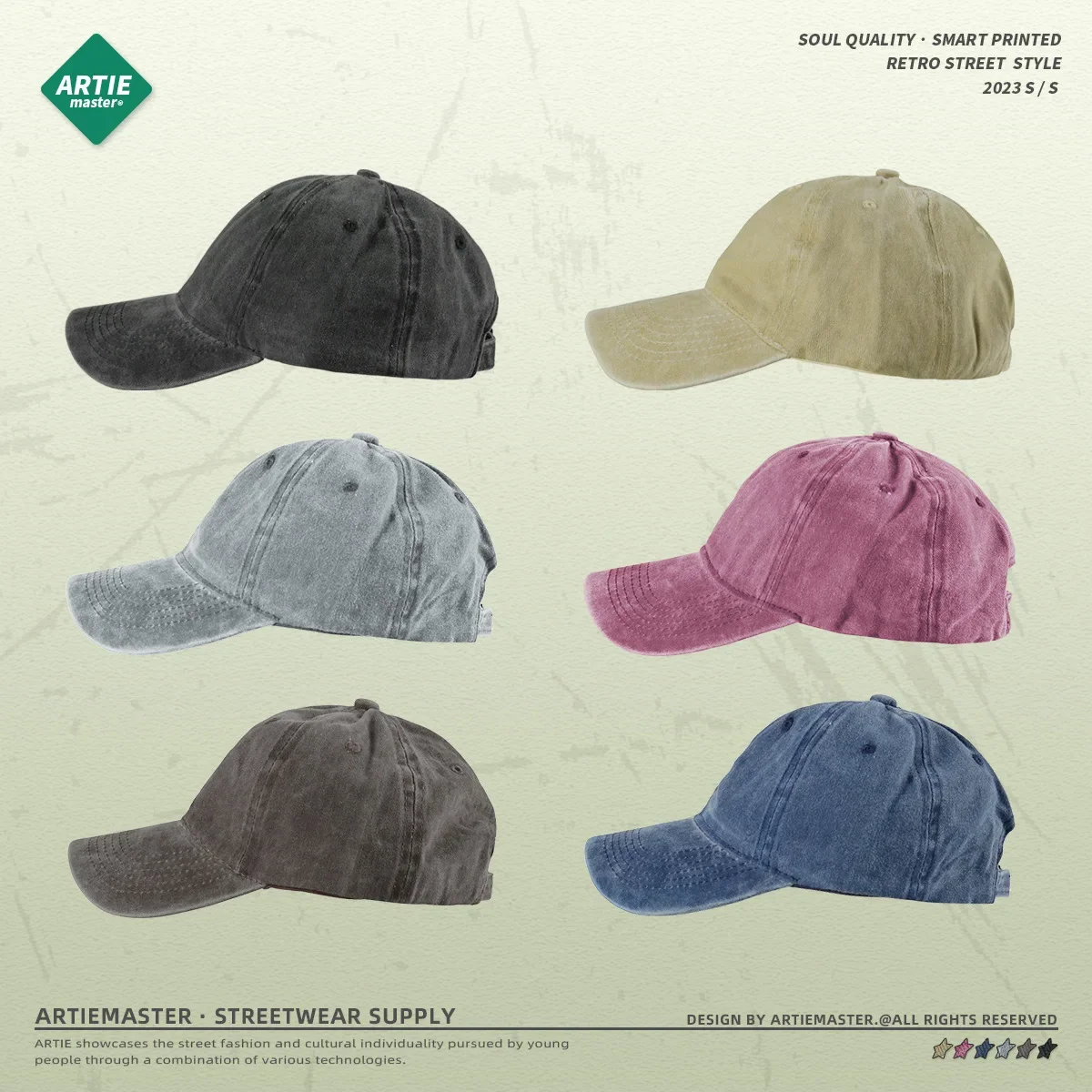 

|New Product: Washed and Aged Wax Printed European and American Style Duck Tongue Curved Brim Baseball Cap for Men and Women