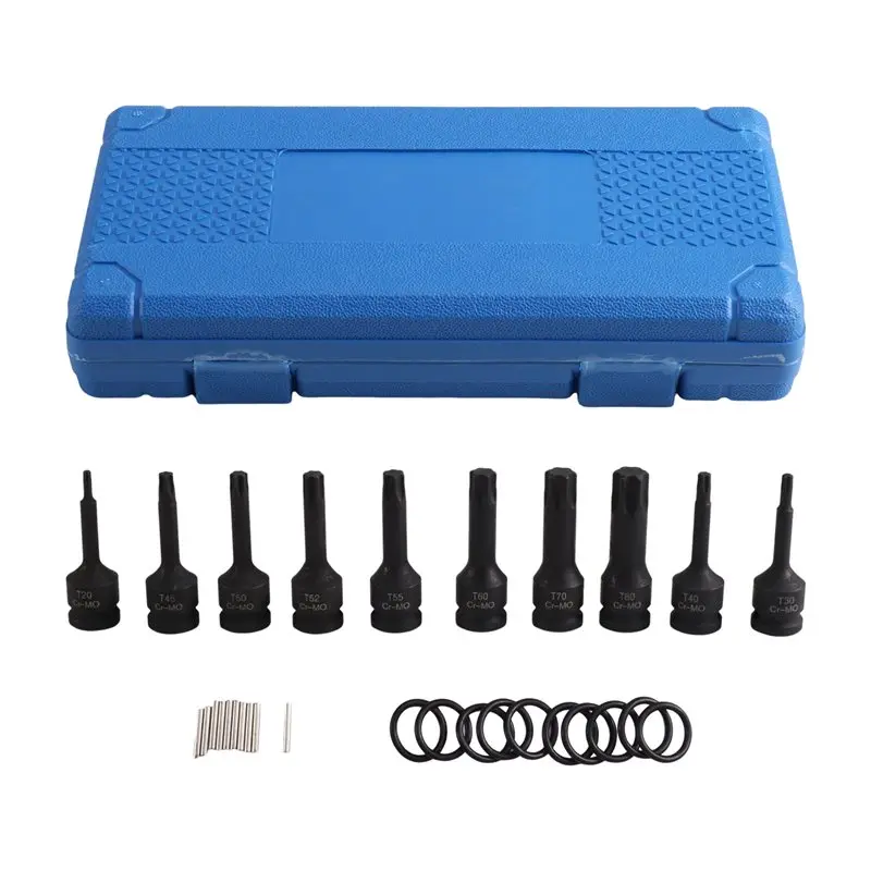 AC88 1/2 Inch Drive Impact Star Bit Socket Set T30-T100 CrV Steel Hex Socket Tools Auto Repair Wrench