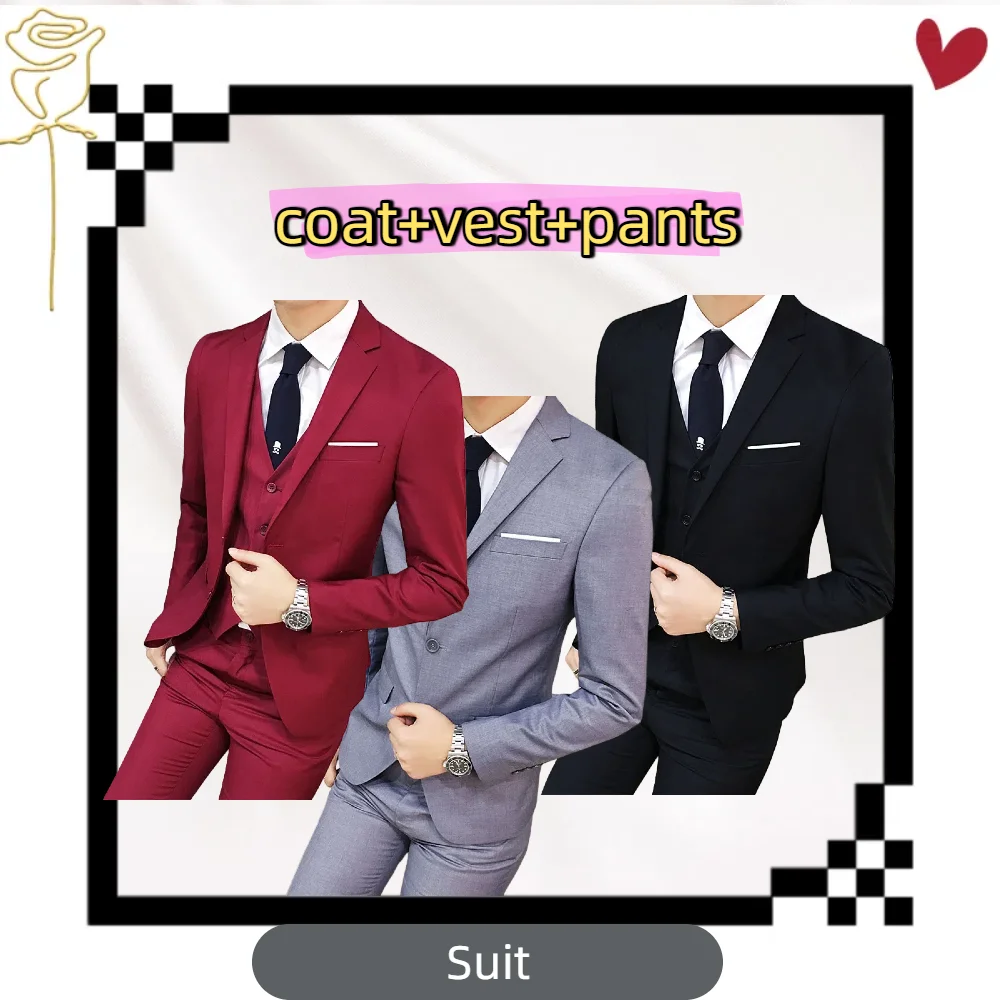 

Men's Casual Blazer - Groom Wedding Suit 3-Piece Set with Formal Jacket