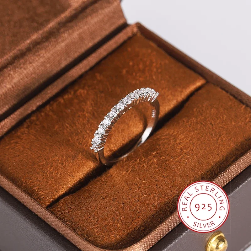 925 Silver Plated Ring for Women Simple Shiny AAAA Zircon Ring Fashion Silver Jewelry Anniversary Gift Bridal Ring