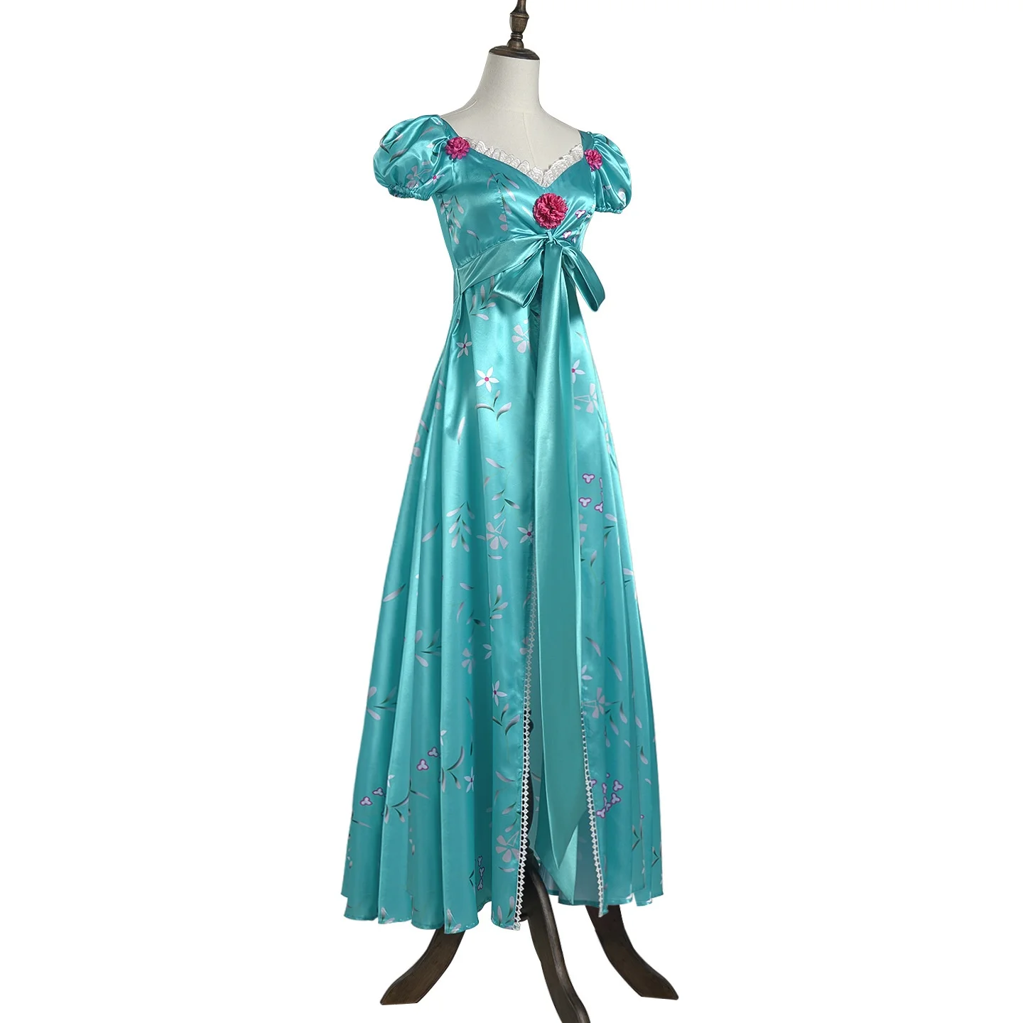 블루 새틴 공주 롱 스커트 할로윈 코스프레 마법의 요정 지젤 팬픽션 레드 플라워 의상 중국 전통 여성복