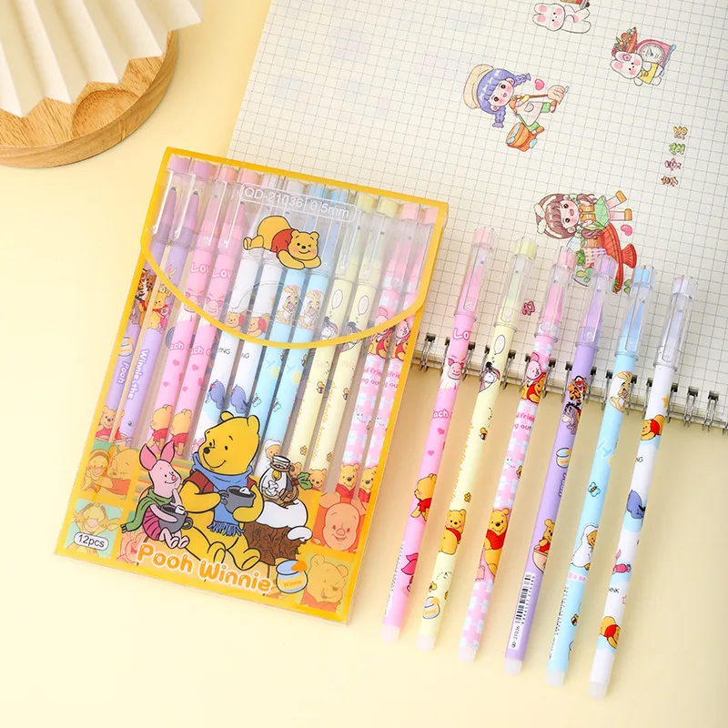 Imagem -06 - Disney Mickey Winnie Pastel Pen Gel Estudantes Escrevendo Canetas Papelaria Kawaii Preto Azul Escola Kids Signature Canetas Novo 12 Pcs 24 Pcs 05