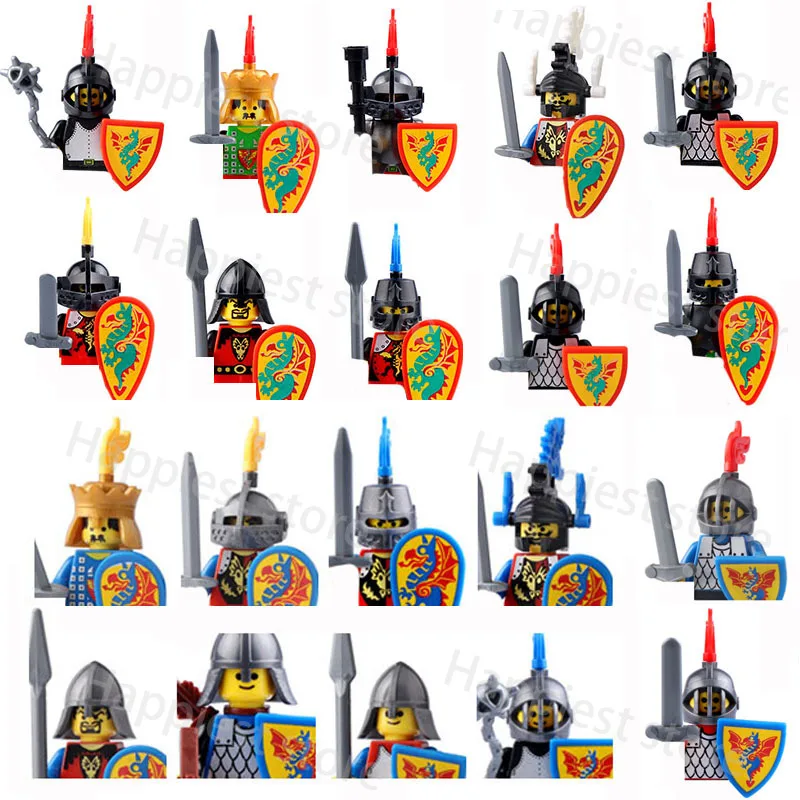 MOC Medieval Roman Knights Corps Building Blocks Military Castle Soldier Figures Helmet Armor Army Wars Weapons Toy Boy Gift