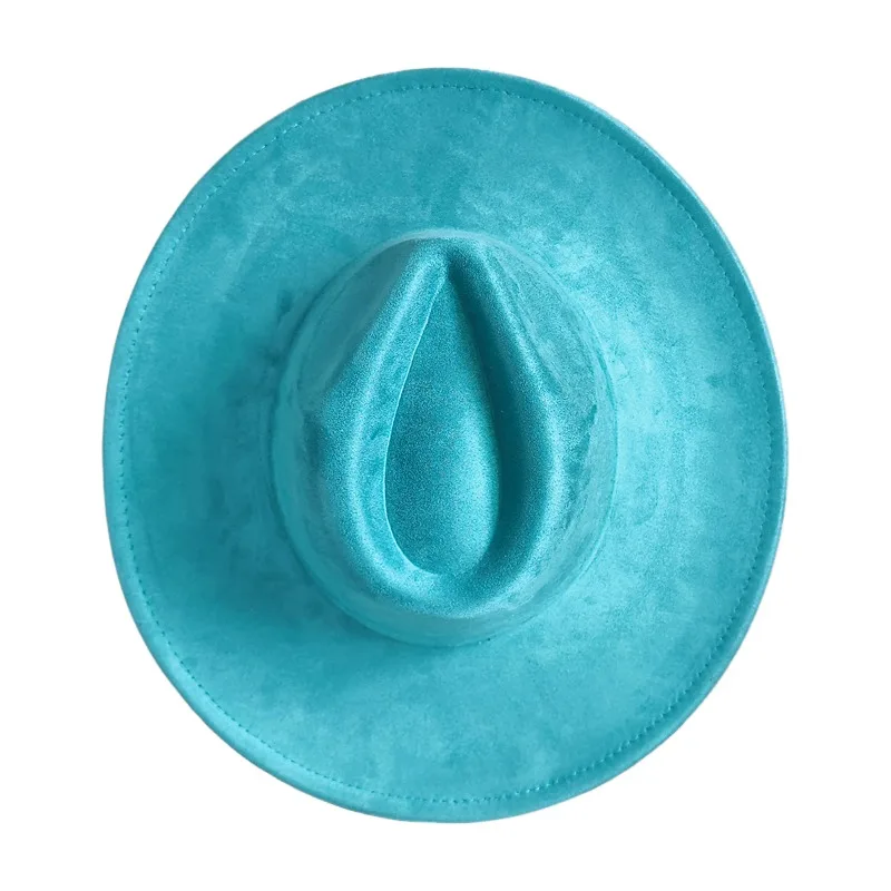 Dark Turquoise Suede Hat For Burning  Hat Women Elegant Party Wedding 9.5CM Men Jazz Felt Gentleman Panama Cap Chapeau