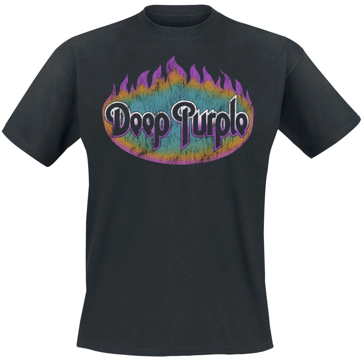 Camiseta de algodón negra con estampado de logotipo de Deep Purple Vintage Flame para hombre, camiseta unisex de rock