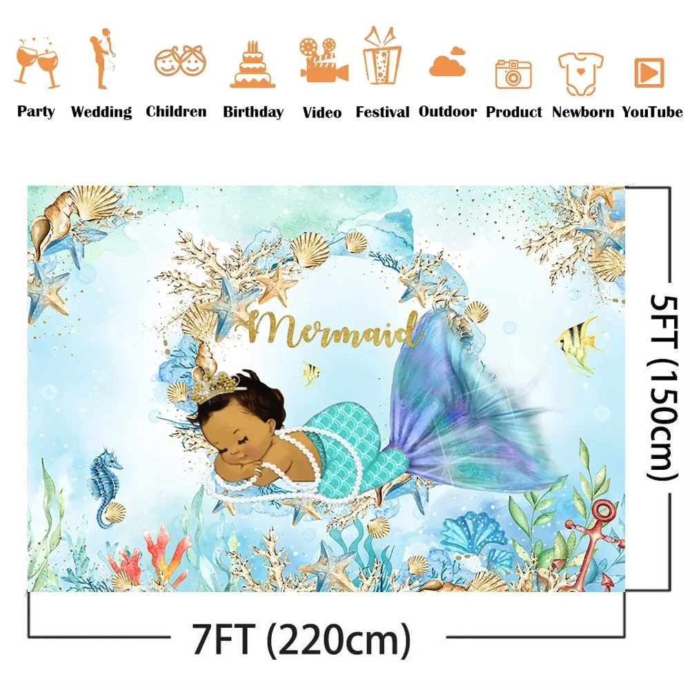 바다 아래 사진 촬영용 인어 공주 생일 파티 장식 배경, 신생아 샤워 배경, 사진 소품