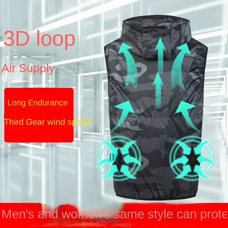 Summer Ice Cool Vest Men\'s Camouflage Fan Vest USB Charging Air Conditioning Clothes Outdoor Cooling Fishing Work Clothes Vest