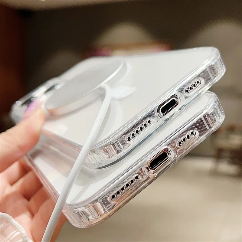 Transparent Magnetic For Magsafe Wireless Charge Phone Case For iPhone 15 14 13 12 Mini 11 Pro Max 7 8 Plus X XR XS SE 2 3 Cover