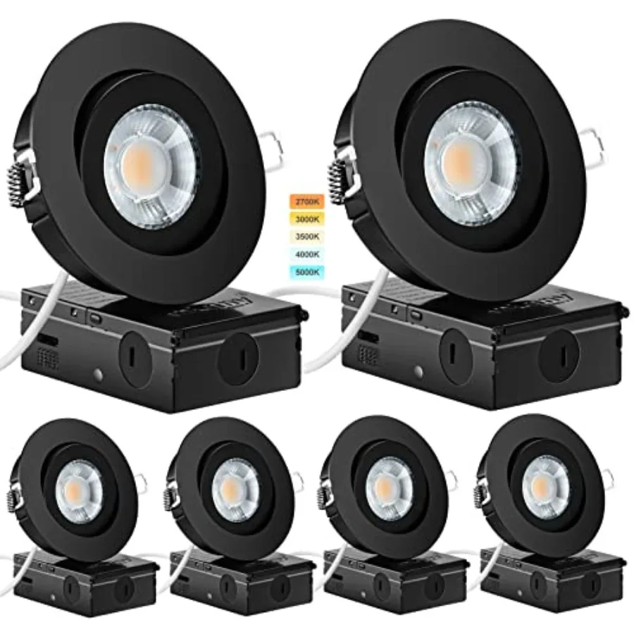 

Gimbal recessed Lights 4 Inch 6 Pack Gimbal canless recessed Lights with Junction Box 9W 750LM Dimmable 5CCT Selectable Air Tig