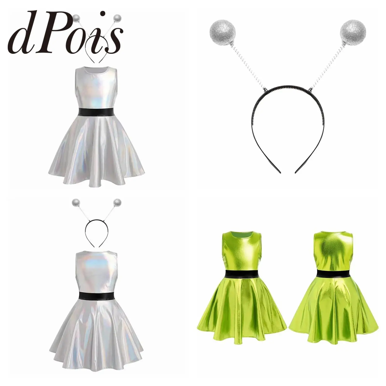 

Робот для девочек, косплей, косплей, костюм инопланетянина, блестящее металлическое карнавальное вечернее платье, праздничное платье на тему Хэллоуина, платье для ролевых игр