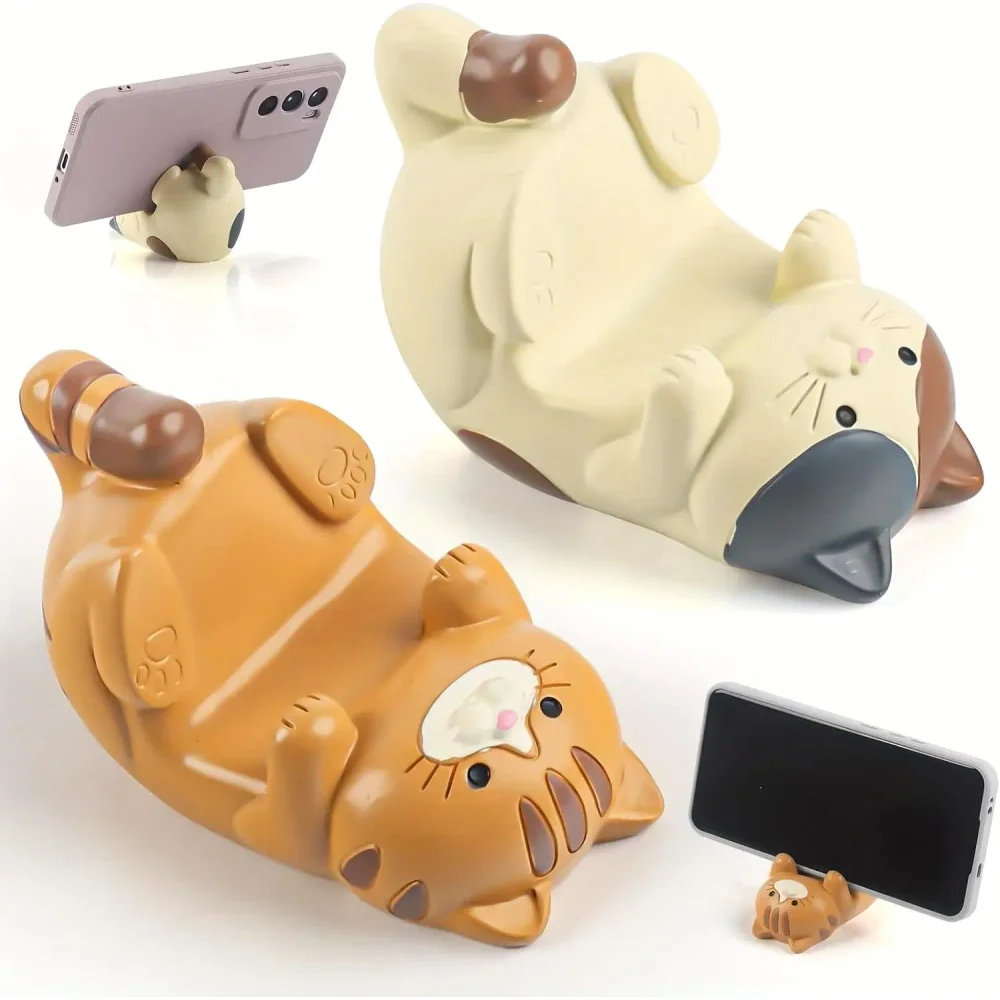 1pc Cat Phone Holder Cute Cartoon Resin Animal Cell Phone Stand Compatible with All Smartphones for Office Home Funny Gifts
