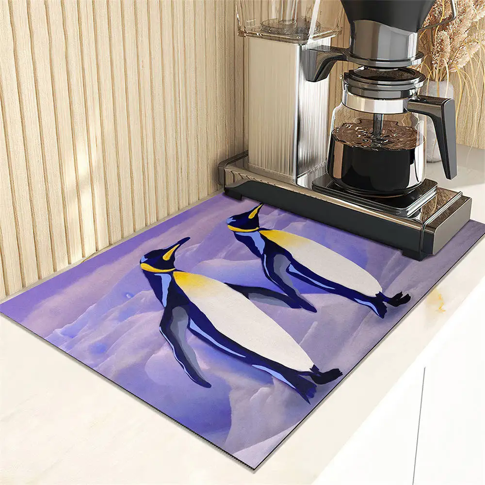 Cute Penguin Pattern Drain Pad Super Absorbent Dish Drying Mat Non-Slip Anti-mildew Counter Top Mat Sink Dish Draining Mat