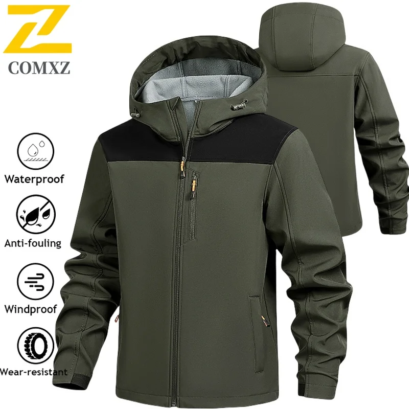 Ski Shark Skin Soft Shell Jackets Men's Fly Fishing Army Green Windproof Waterproof Jacket  Winter Men Cycling Fleece Warm Coats