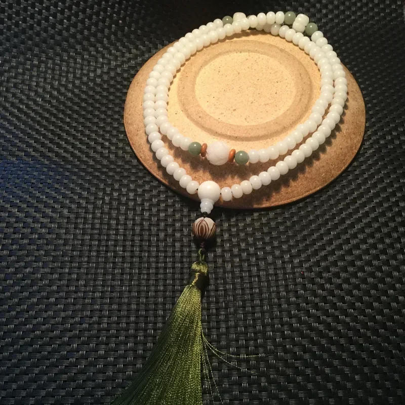 Original natural white jade bodhi root Buddha bead hand necklace pumpkin bead lotus bead male and female gift blessing health