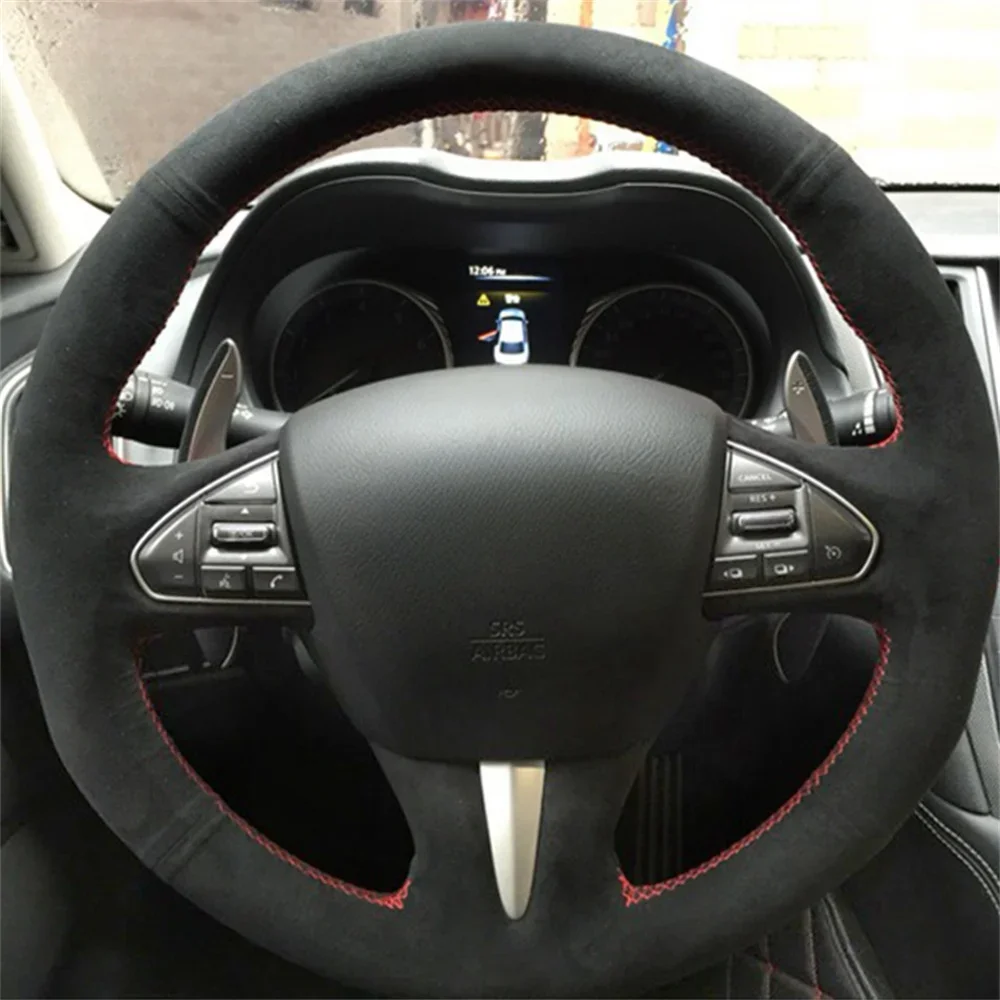 

High Quality Hand Sewing Car Steering Wheel Cover Suede Interiors Steering Wheel Braid For Infiniti Q50 2014 2015 QX50 2015