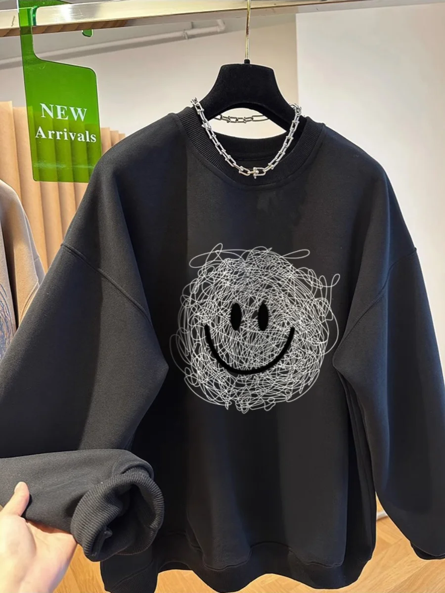 Sweat-shirt rétro américain pour femmes, grande taille 300 Pou, printemps-automne, fin, ample, petite taille, haut confortable et respirant en coton