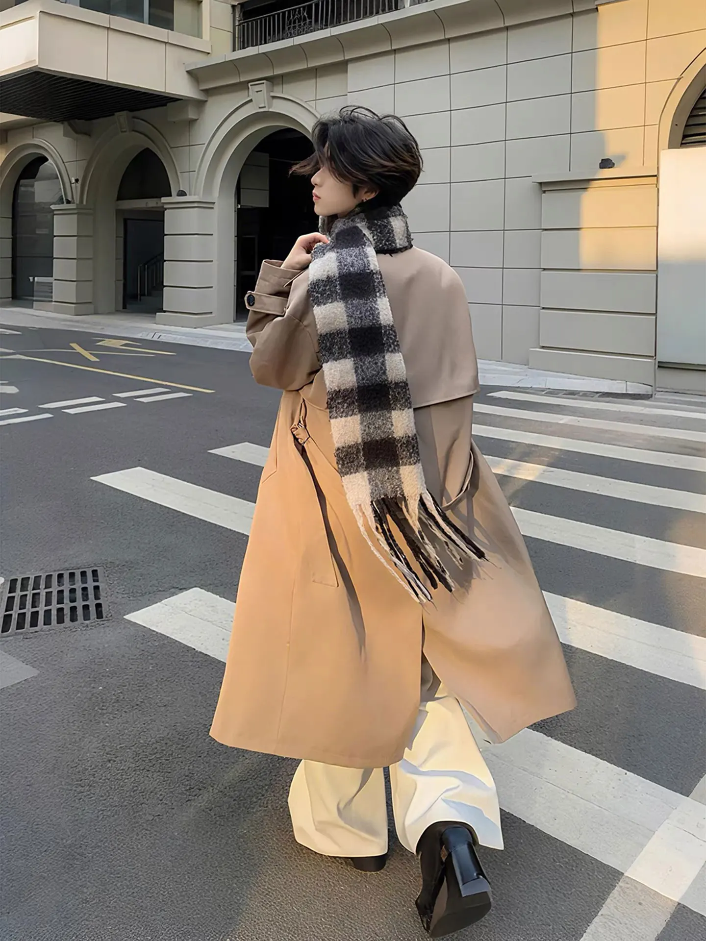 

Корейское мужское длинное пальто в корейском стиле, двубортное, до колена, с обычной шириной плеч и длиной рукавов, осенняя модная верхняя одежда