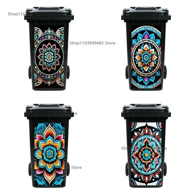 Mandala Pattern Customize Outdoor Home Garbage Bins Decoration Self-adhesive Stickers Waterproof Art Mural Trash Can Decals