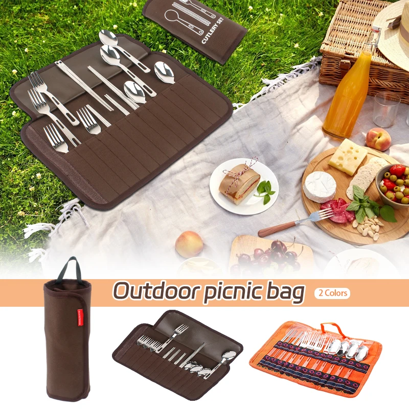 

Outdoor Cutlery Set Storage Bag Stainless Steel Fold Tableware Roll Bag Spoon Spork Chopsticks Cover For Camping Picnic Travel