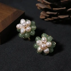 Natural Freshwater Pearl Natural Stone Flower Earrings Korean Style Women Luxury Jewelry Fashion Ladies and Girls Gift GE1588