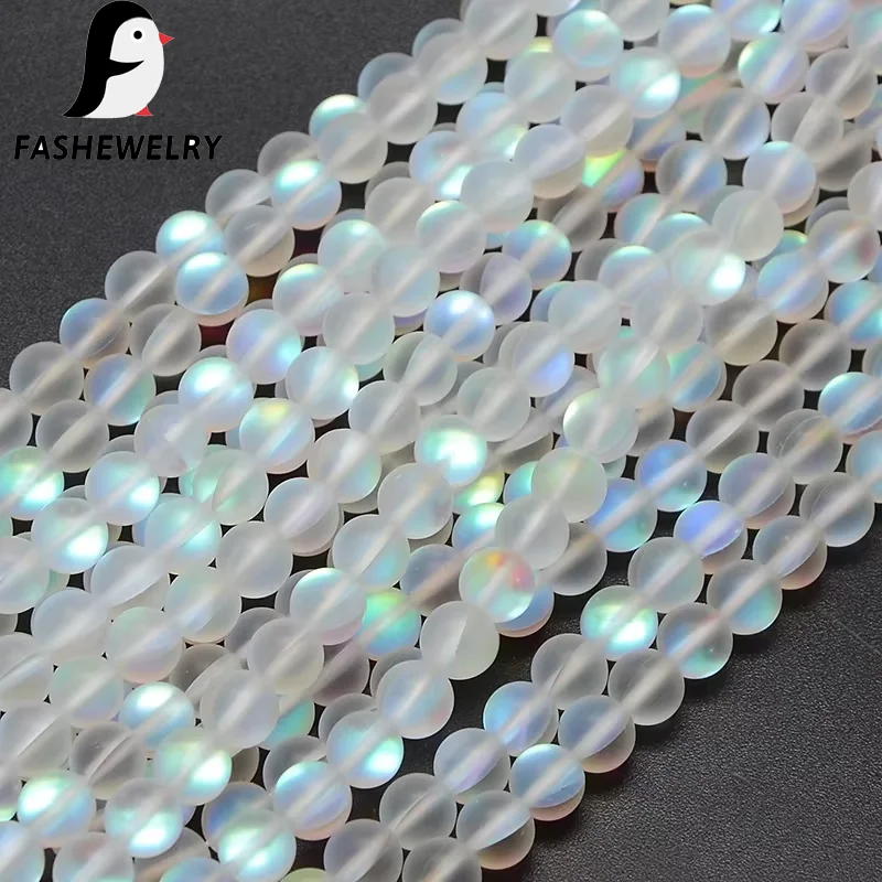

6mm 8mm Synthetic Moonstone Beads Strands Holographic Beads Half AB Color Plated Glitter Frosted Round Loose Beads DIY Jewelry