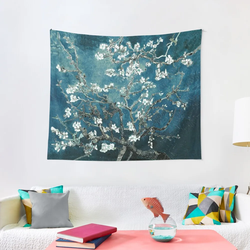 

Van Gogh Almond Blossoms Dark Teal Tapestry Wall Decoration Items Custom Aesthetic Room Decor Korean Cute Room Things Tapestry