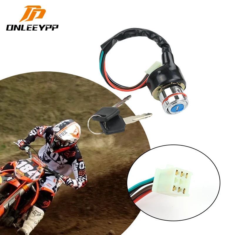 ONLEEYPP Motorcycle Parts 9 Pins 6 Wires Ignition Start Switch Electric Door Lock Key For Off Road ATV Quad Kart Pit Dirt Bike