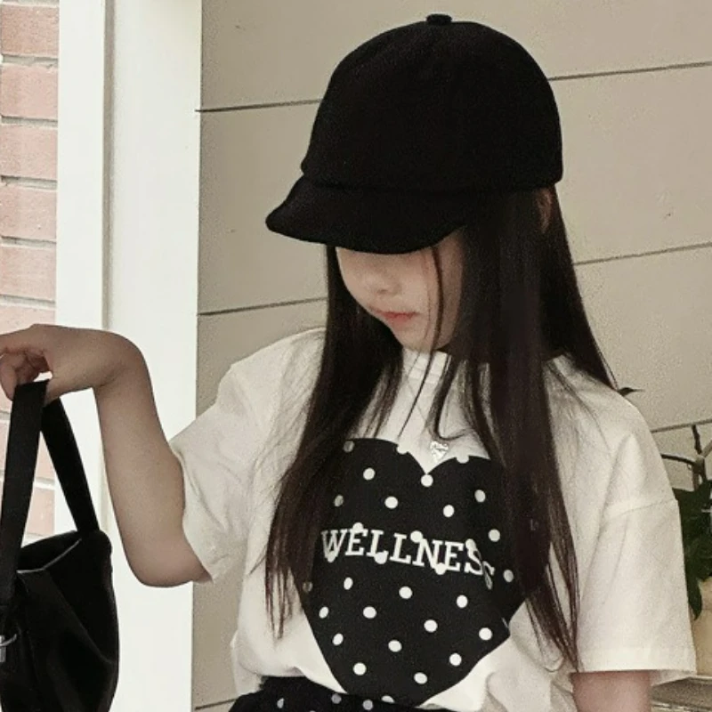 

Girls' Polka Dot Love Printed Short Sleeved T-shirt Children's Summer New Korean Loose T-shirt