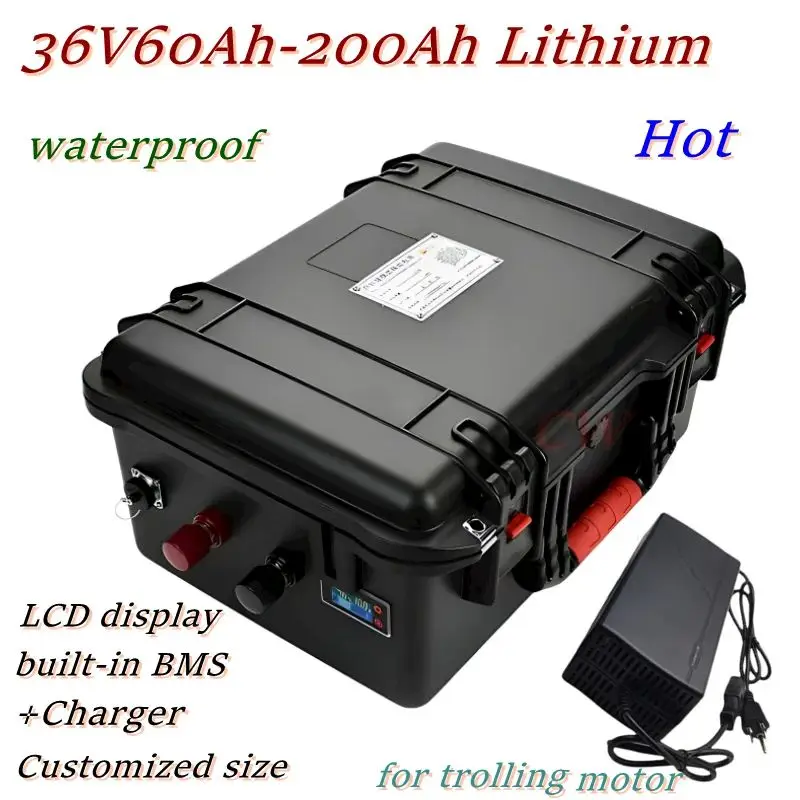 

60Ah 80Ah 100Ah 120Ah 150Ah 200Ah 36v lithium battery 42V BMS 3600W for trolling motor+10A Charger.