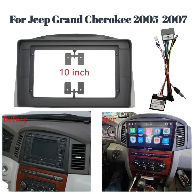 

10-дюймовый адаптер для автомобильной рамы с декодером коробки Canbus для Jeep Grand Cherokee 2005-2007 гг. | Подходит для приборной панели Android-радио