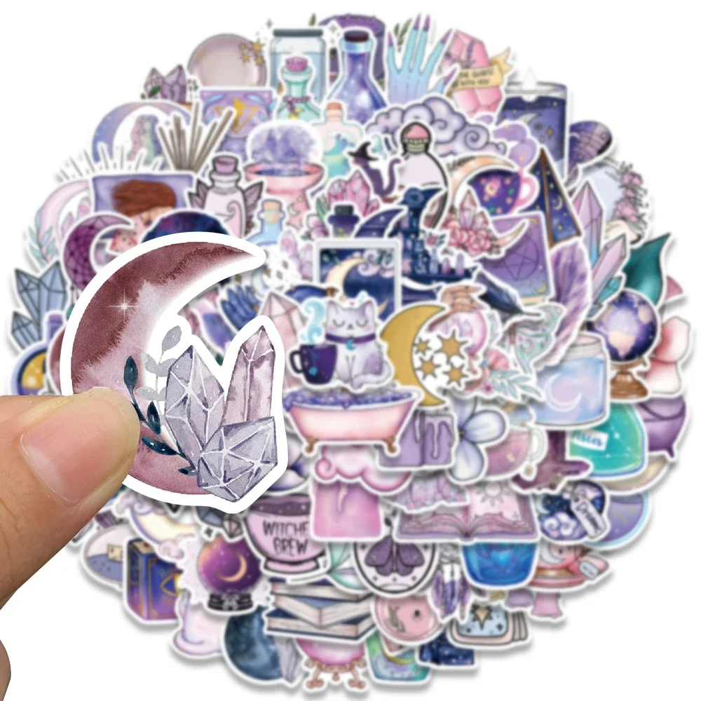 100pcs Purple Magic Moon Sticker Pack Waterproof Phone Case Laptop Skin Aesthetic Stickers DIY Personality Decorate