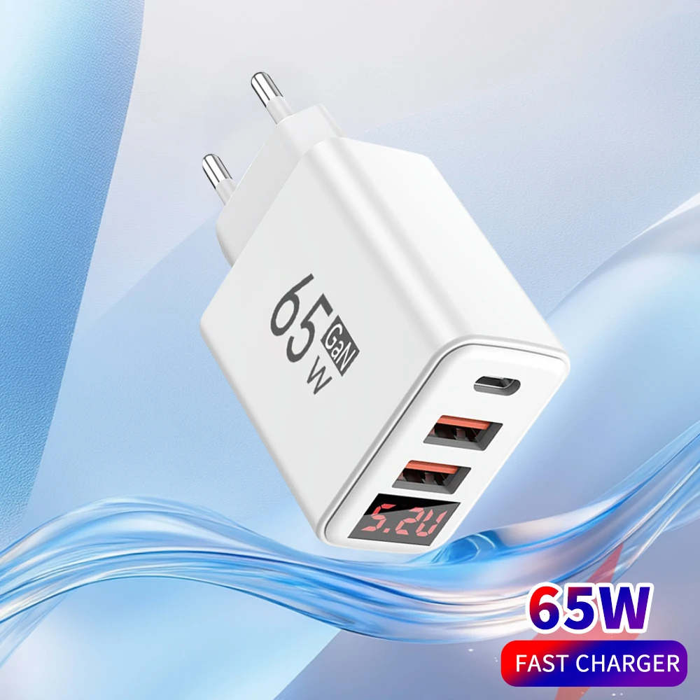 65w carregador usb tipo c carregador de telefone de carregamento rápido com display digital para iphone 16 15 pro samsung xiaomi huawei carregadores de parede
