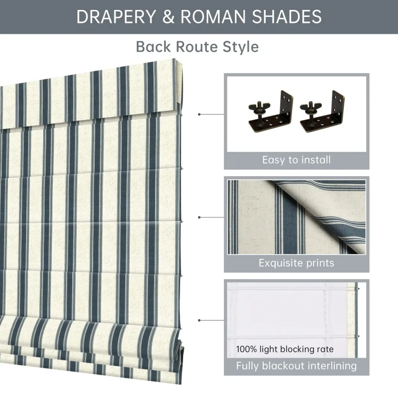 New Design Customizable Modern Foldable Blinds Anti Wrinkle Blackout Fabric Manual Cordless Roman Curtain For Living Room