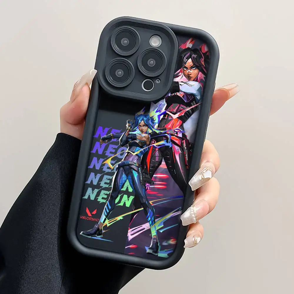 1 قطعة لعبة Valorant النيون يورو جراب هاتف بولي TPU لطيف العين سلم آيفون 17 16 15 14 13 الهواء برو ماكس 11 12 زائد غطاء سيليكون أسود