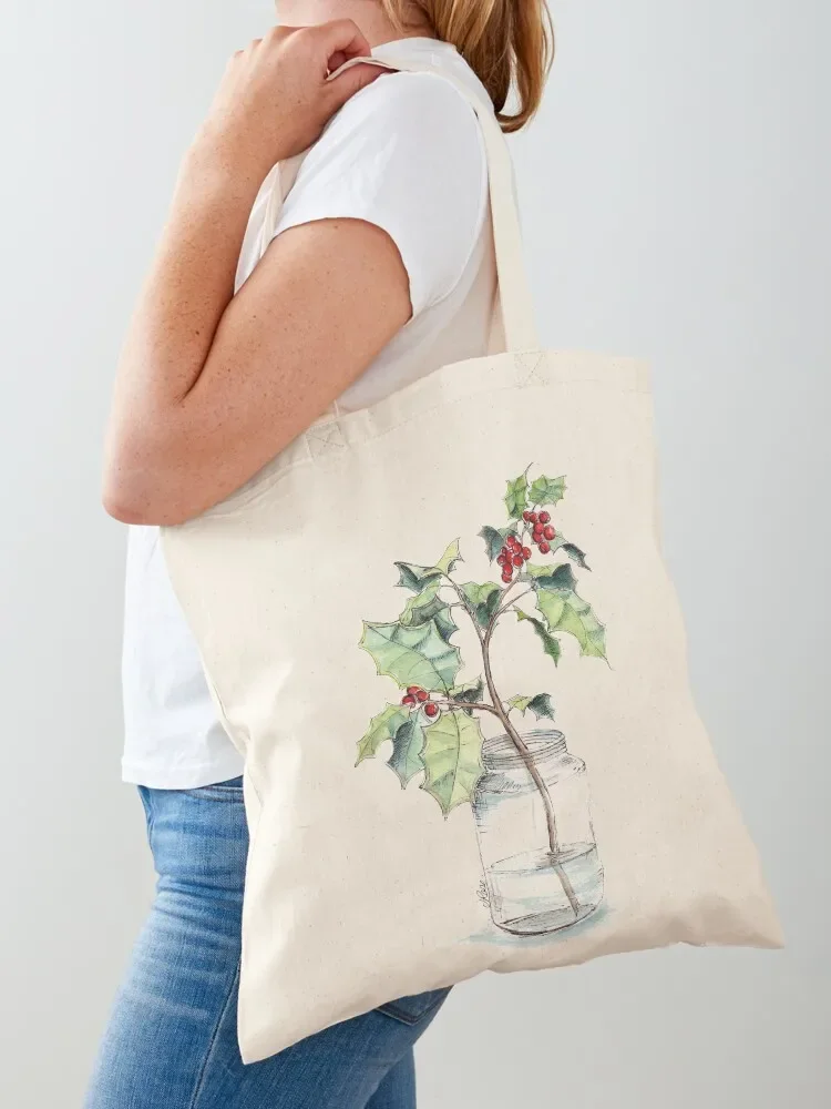 

Christmas Holly Tote Bag hand bag Customizable tote bag Canvas stote for beach