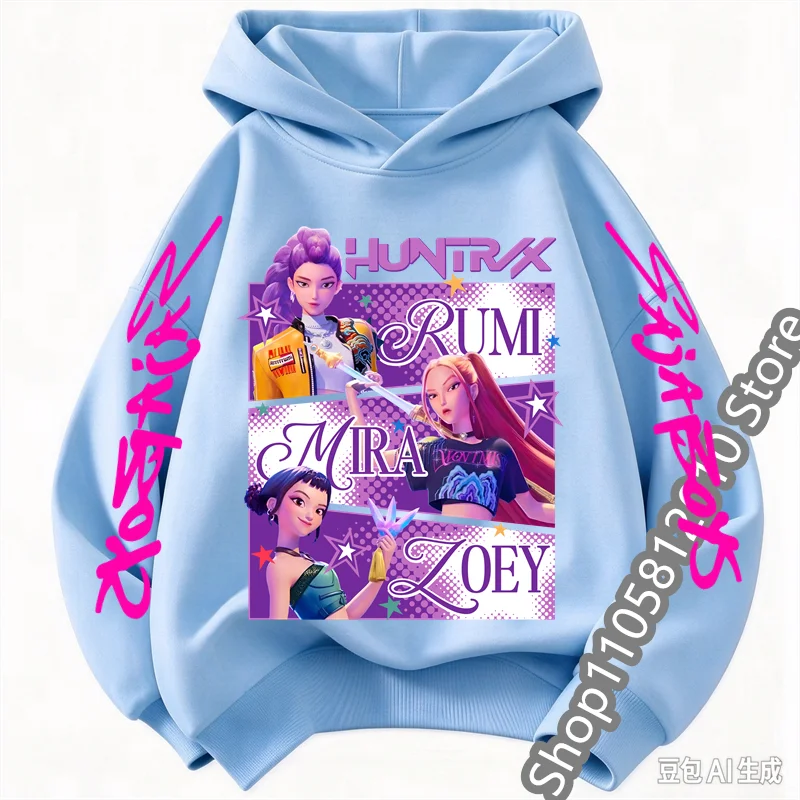 2026 Girls Cartoon Hoodie for Boys and Girls Hunter Rumi Derpy Warm and Thick, Fashionable Casual Top, Printed Purple Sweatshirt