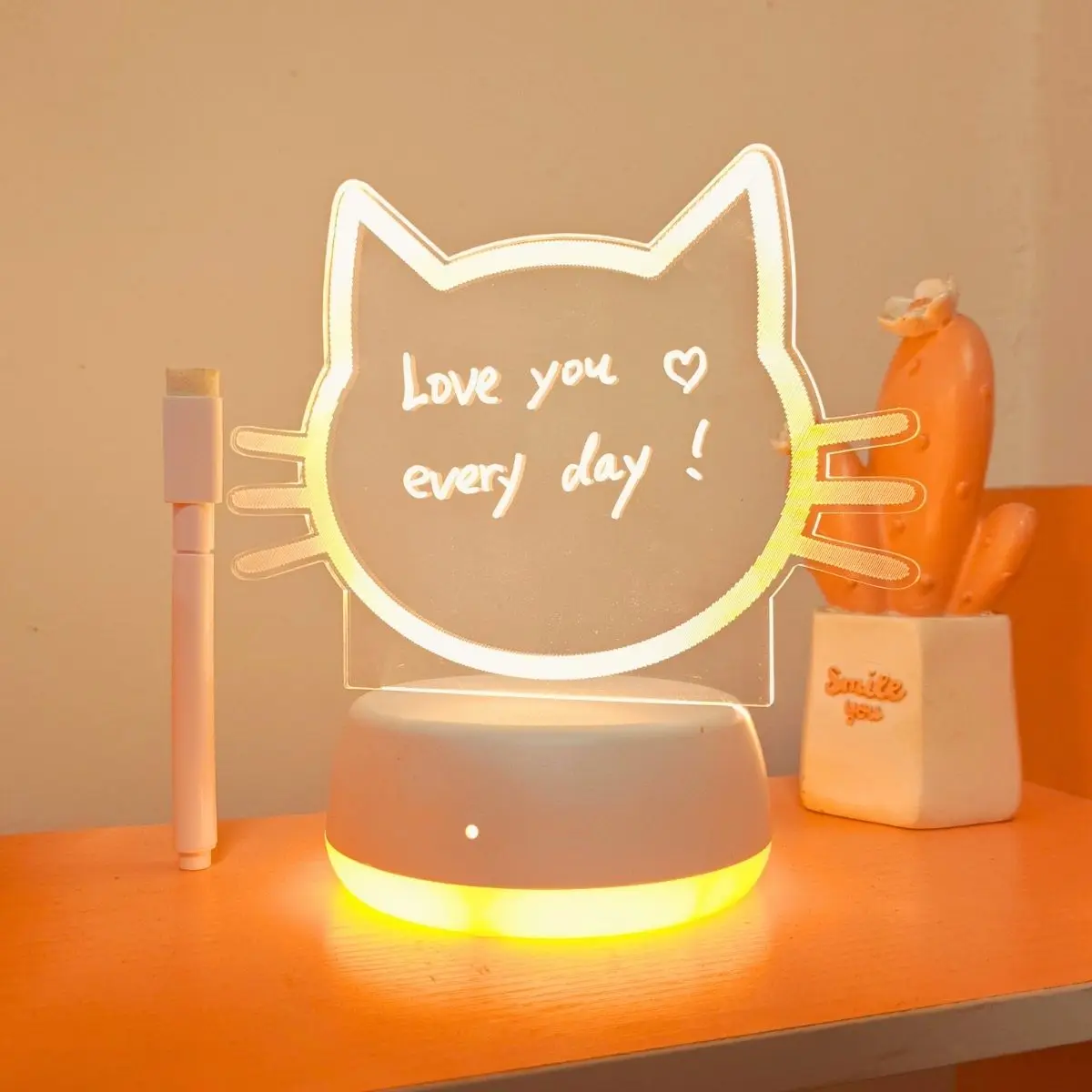 USB 3D แถบไฟกลางคืนใบหน้าแมวเรืองแสง, ปากกาลบได้, ของขวัญวันเกิด, ห้องนอน, ห้องนั่งเล่น, ไฟตกแต่งการศึกษา