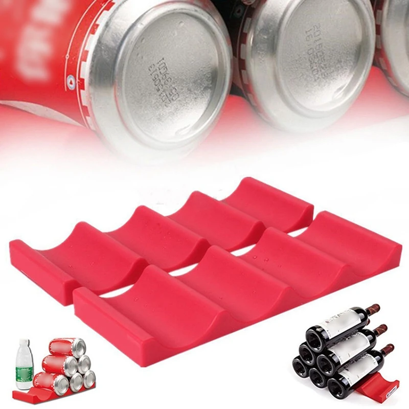 2Pcs Silicone Fridge Can Beer Wine Bottle Rack Holder Mat Stacking Tidy Tool Kitchen Refrigerator Organizer