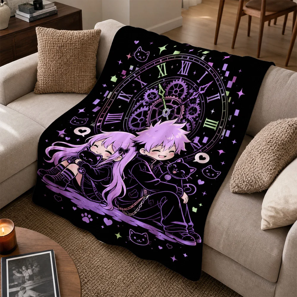 Aesthetic Anime Witchy Zodiac Celestial Plush Throw Blanket Cozy Sofa Decor Cat Lover Gift for Girls Halloween Birthday Home Dec