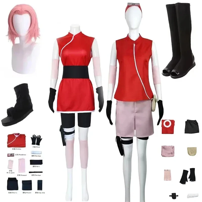 

♥AA Haruno Sakura Cosplay Shippuden Anime Costume Wig Women Girls Skirt Outfit Unisex Ninja Cartoon Halloween Carnival New 2026