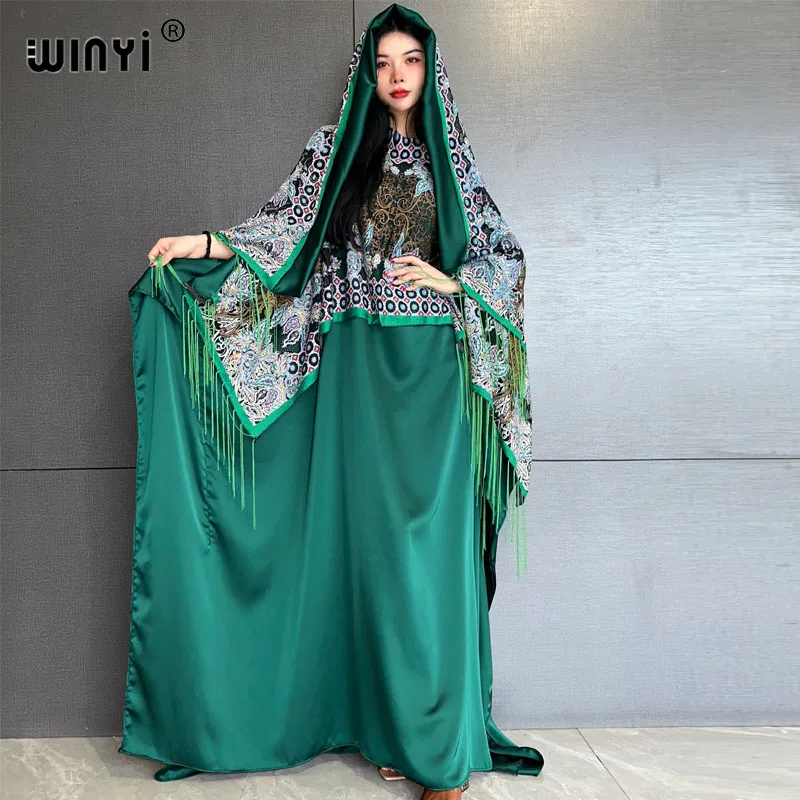 WINYI new High quality comfortable dress with scarf Muslim Women Hijab Dress fashion Abaya Full Cover Ramadan Gown tassel kaftan