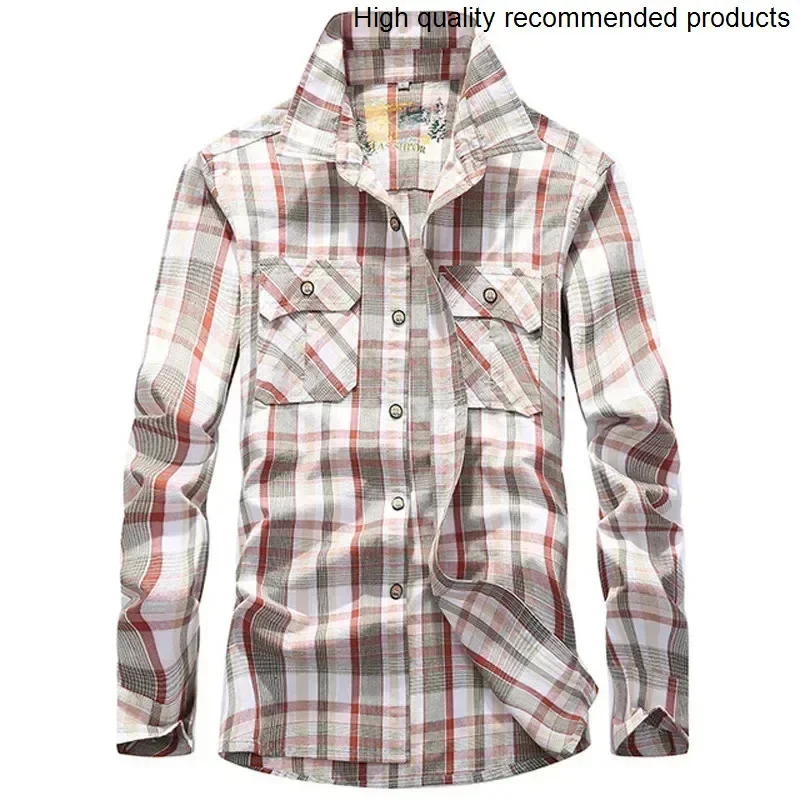 Shirt Men Army Long Plaid Sleeve Camisa Masculina Plus Size 4XL 100% Cotton Casual Mens Shirts Chemise homme