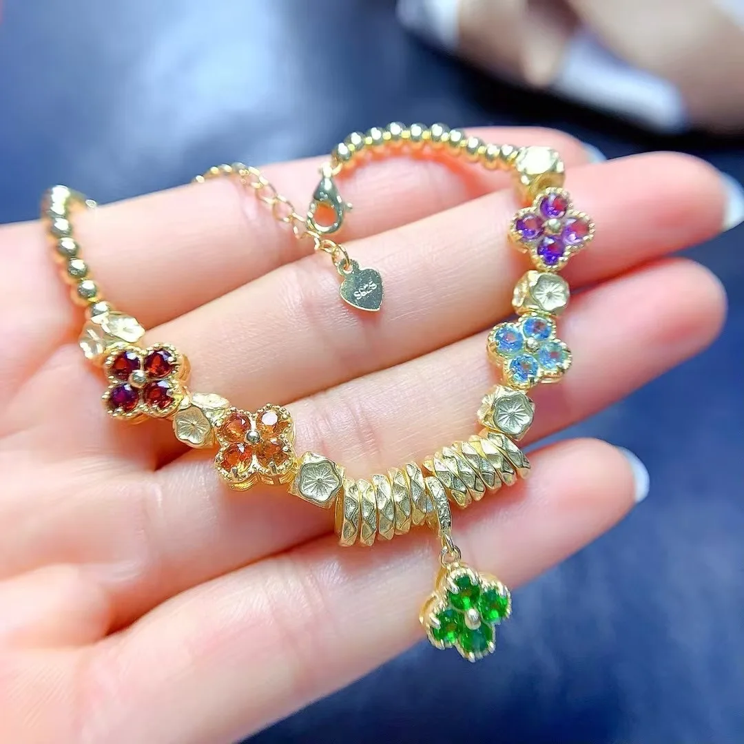 

New Natural Colored Gemstone Bracelet, 925 Silver Women's Bracelet, Simple and Fashionable