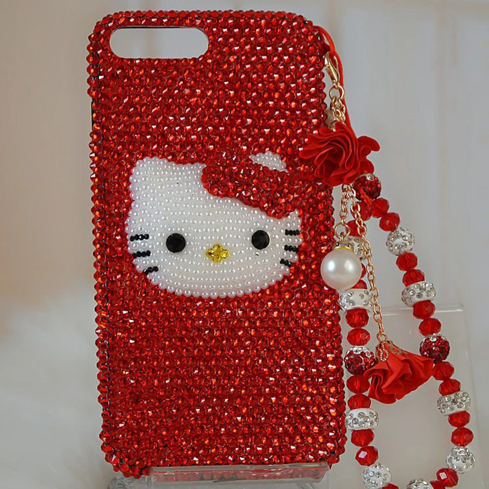 

Hello Kitty Handmade Rhinestone Bling Crystal Phone Case Chain for Iphone 17 16 12 13 14 15Pro Max X Xs Xr 7 8 Plus 3 10 Kawaii